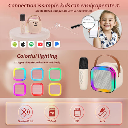 Karaoke Machine for Kids Adults, Mini Portable Blue-Tooth Karaoke Speaker with Wireless Microphone and Dynamic Lights Birthday Gift Home KTV Outdoor Travel